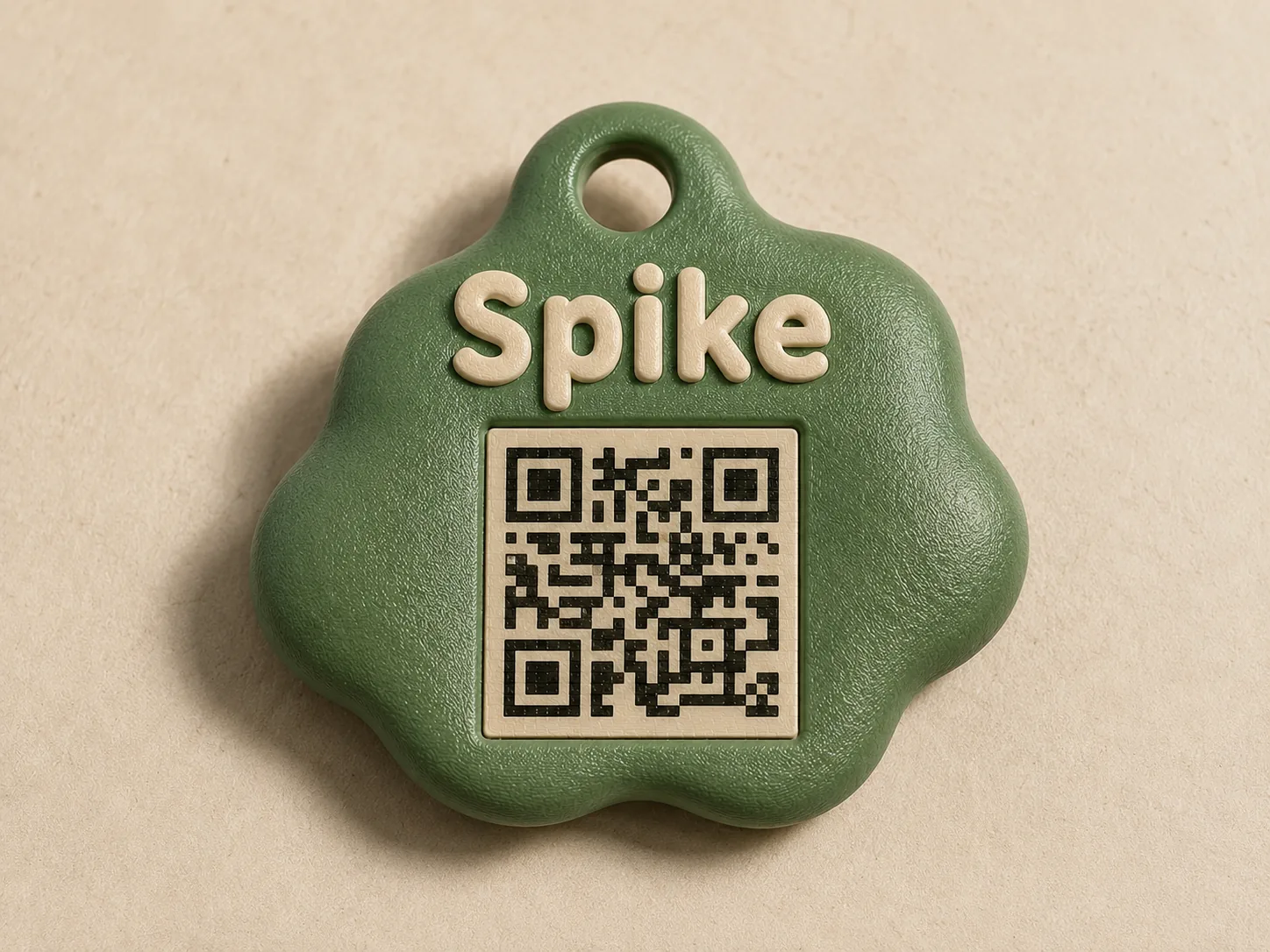 Sage green smart pet tag for Spike